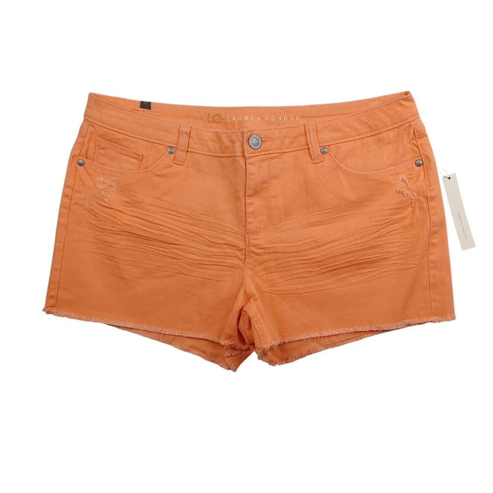 Lauren Conrad LC Cutoff Denim Shorts Womens Size 16 Peach 3" Mid Rise Distressed